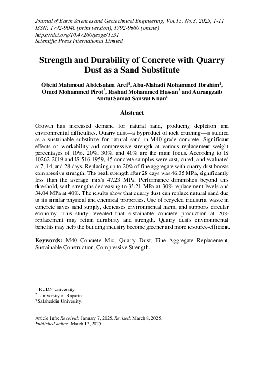 (PDF) Strength and Durability of Concrete with Quarry Dust as a Sand ...