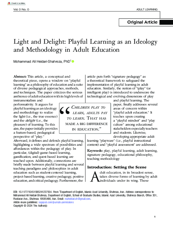(PDF) Light and Delight: Playful Learning as an Ideology and ...