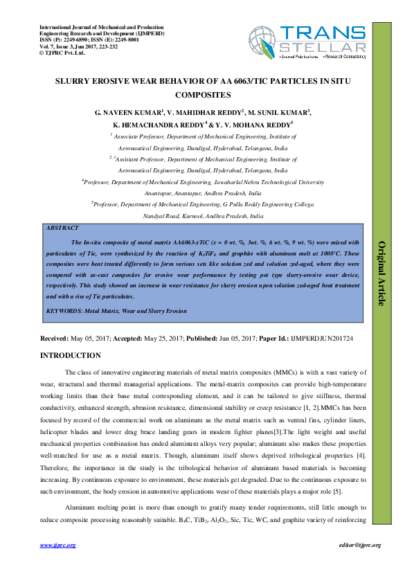 (PDF) SLURRY EROSIVE WEAR BEHAVIOR OF AA 6063/TIC PARTICLES IN SITU ...