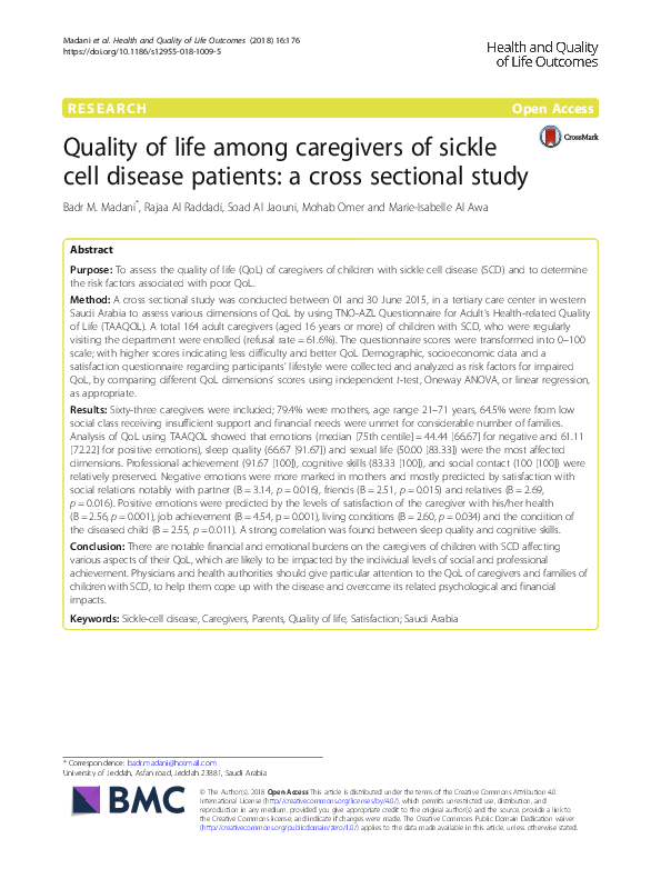(PDF) Quality of life among caregivers of sickle cell disease patients ...