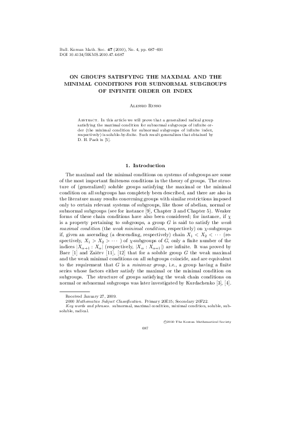 (PDF) On Groups Satisfying the Maximal and the Minimal Conditions for ...