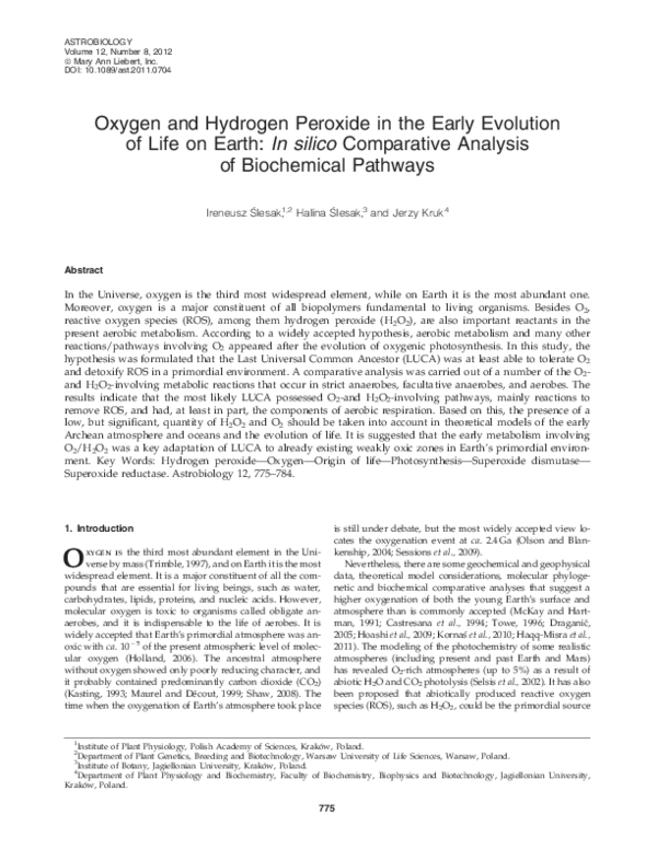 (PDF) Oxygen and Hydrogen Peroxide in the Early Evolution of Life on ...