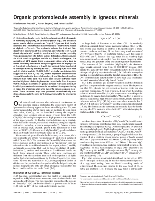 (PDF) Organic protomolecule assembly in igneous minerals