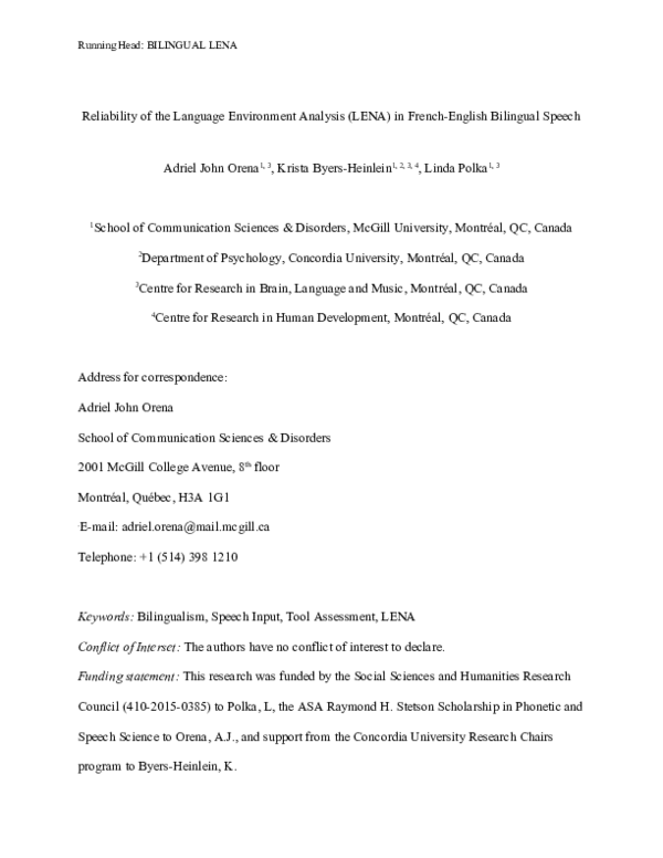 (PDF) Reliability of the Language Environment Analysis Recording System ...