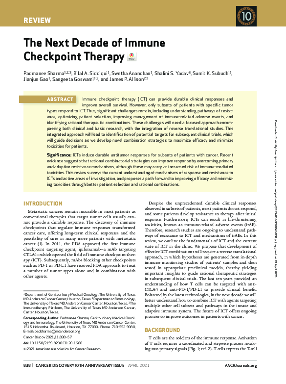 (PDF) The Next Decade of Immune Checkpoint Therapy