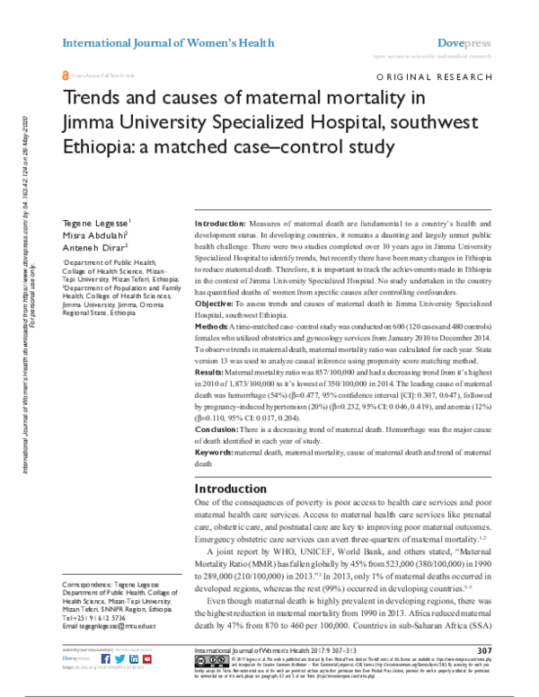 (PDF) Trends and causes of maternal mortality in Jimma University ...
