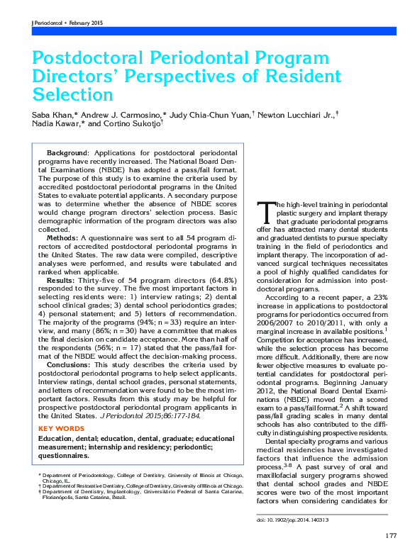 (PDF) Postdoctoral Periodontal Program Directors’ Perspectives of ...