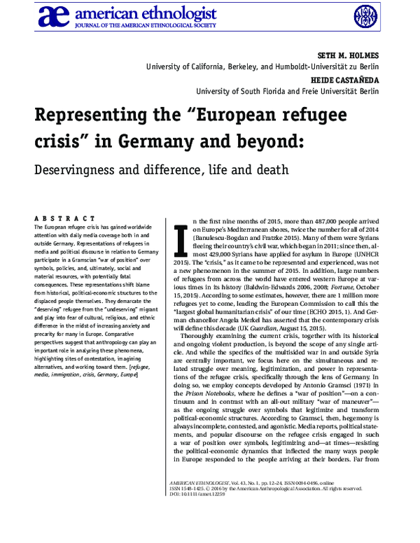 (PDF) Representing the “European Refugee Crisis” in Germany and Beyond ...
