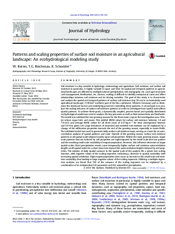 (PDF) Patterns and scaling properties of surface soil moisture in an ...