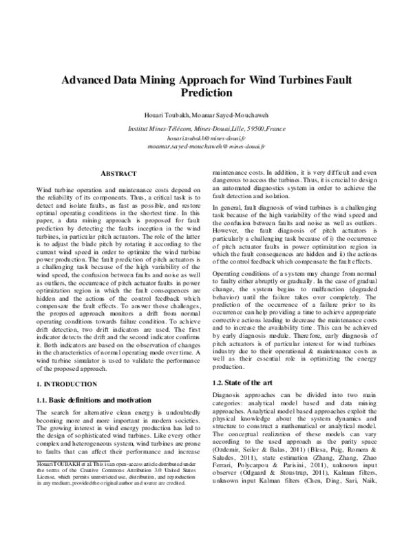 (PDF) Advanced Data Mining Approach for Wind Turbines Fault Prediction