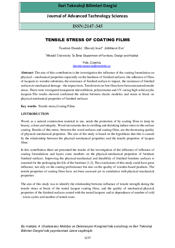 Pdf Tensile Stress Of Coating Films
