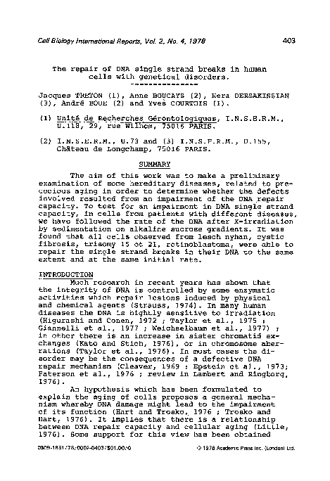 (PDF) The repair of DNA single strand breaks in human cells with ...