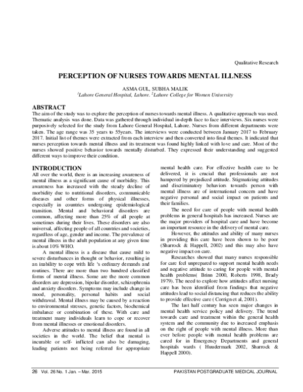 (PDF) Perception of Nurses Towards Mental Illness