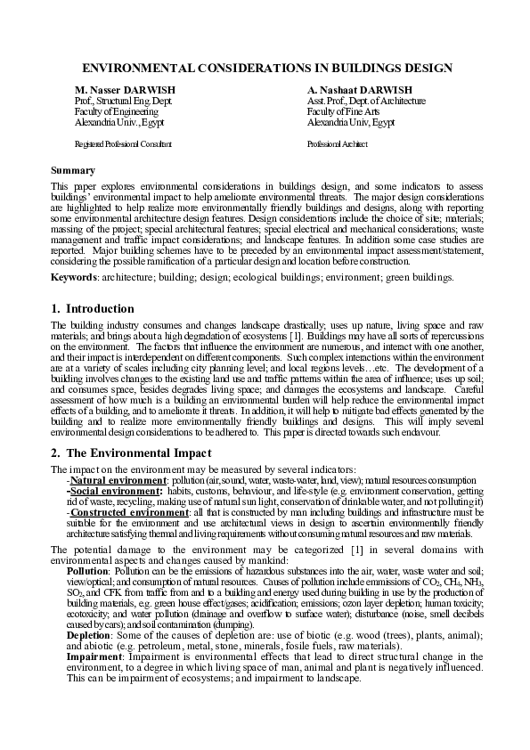 (PDF) Environmental Considerations in Buildings Design