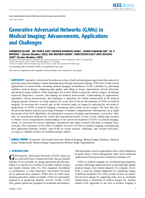 (PDF) Generative Adversarial Networks (GANs) in Medical Imaging ...