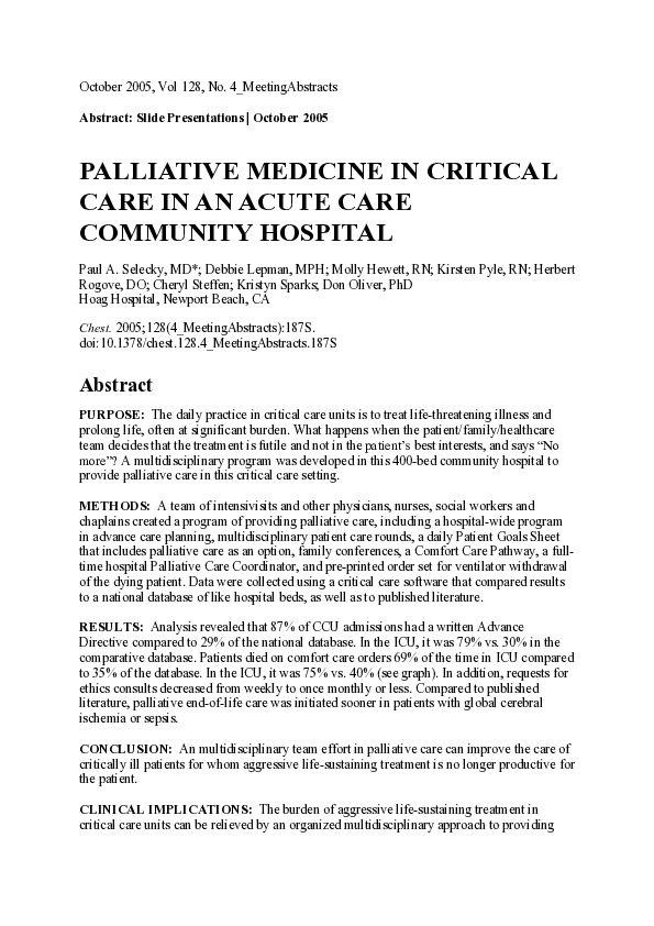 (PDF) Palliative Medicine in Critical Care in an Acute Care Community ...