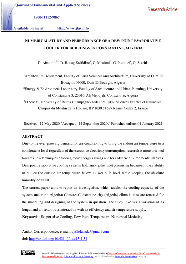 (PDF) Numerical study and performance of a dew point evaporative cooler ...