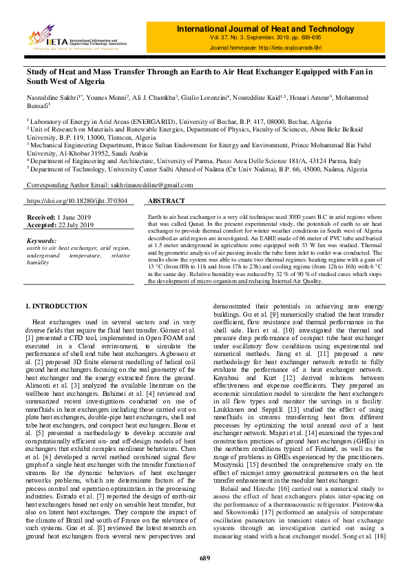 (PDF) Study of the energy performance of an earth—Air heat exchanger ...
