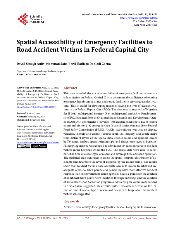 (PDF) Spatial Accessibility of Emergency Facilities to Road Accident ...