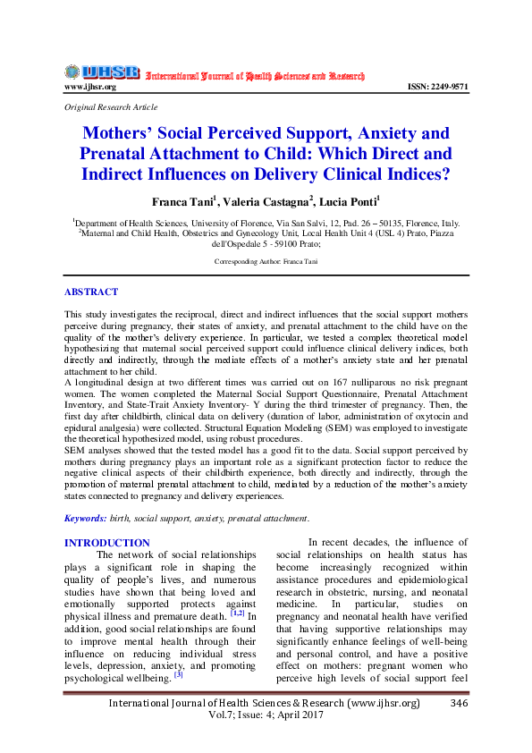 (PDF) Mothers’ Social Perceived Support, Anxiety and Prenatal ...