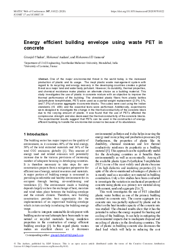 (PDF) Energy efficient building envelope using waste PET in concrete