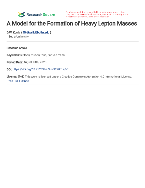 (PDF) A Model for the Formation of Heavy Lepton Masses