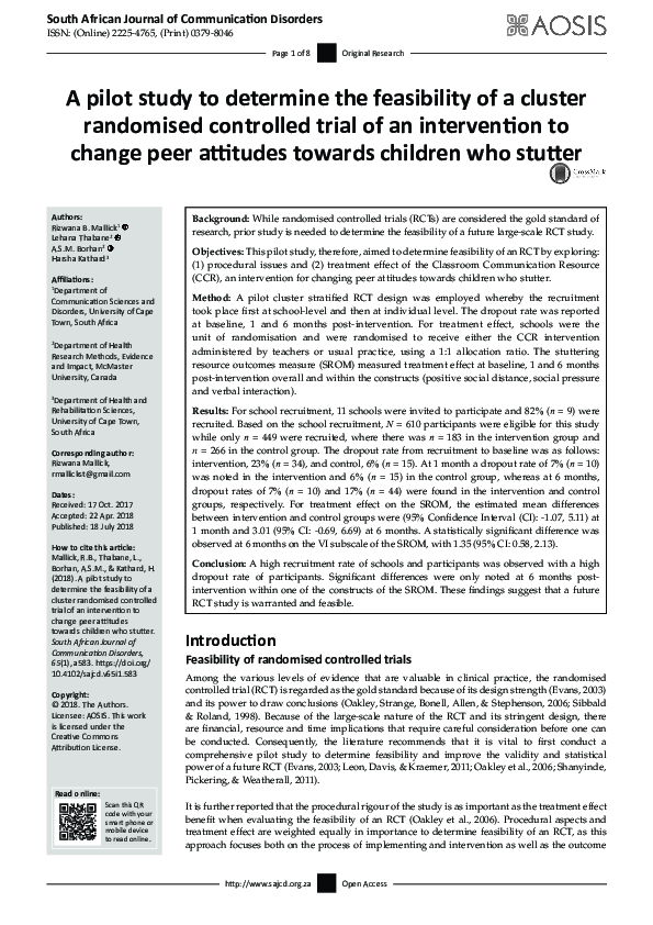 (PDF) A pilot study to determine the feasibility of a cluster ...