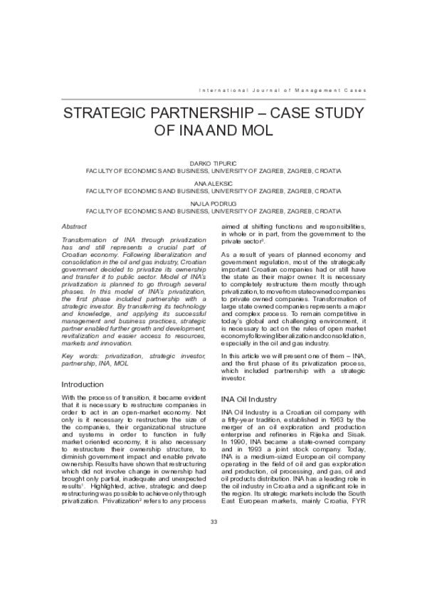 (PDF) Strategic Partnership - Case Study of Ina and Mol