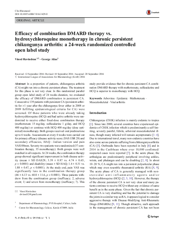 (PDF) Efficacy of combination DMARD therapy vs. hydroxychloroquine ...