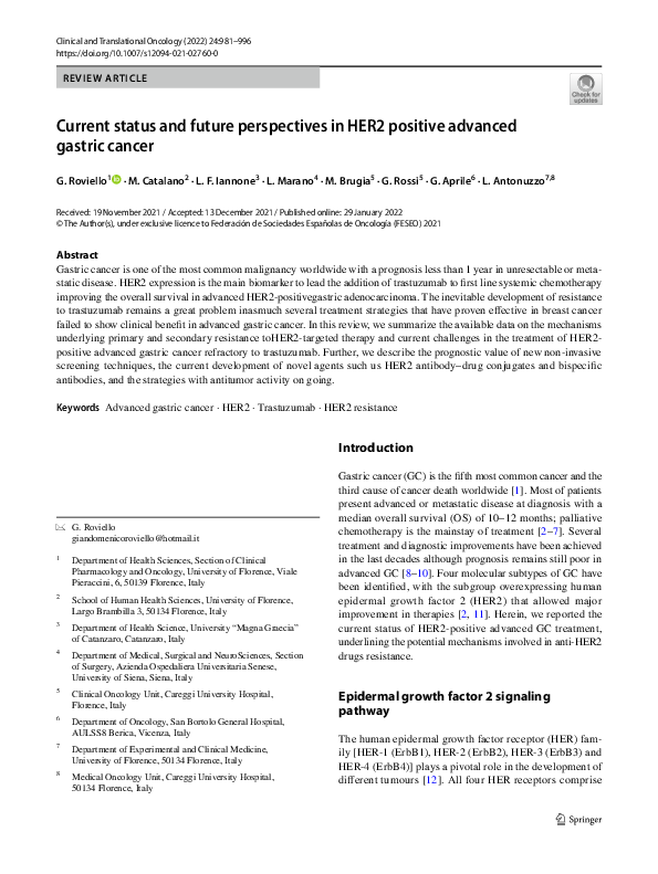 (PDF) Current status and future perspectives in HER2 positive advanced ...