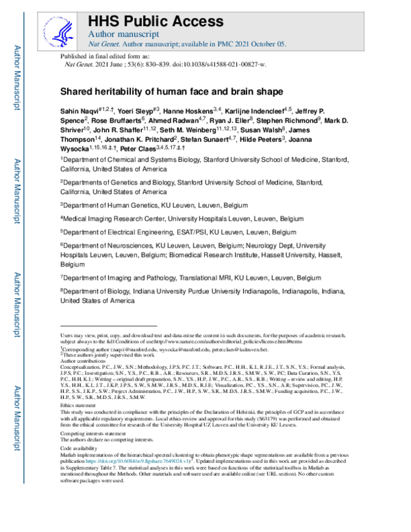 (PDF) Shared heritability of human face and brain shape