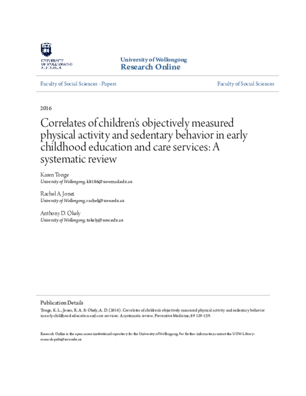 (PDF) Correlates of children's objectively measured physical activity ...