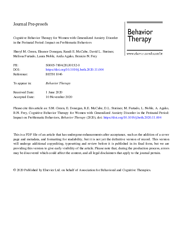 (PDF) Cognitive Behavior Therapy for Women With Generalized Anxiety ...