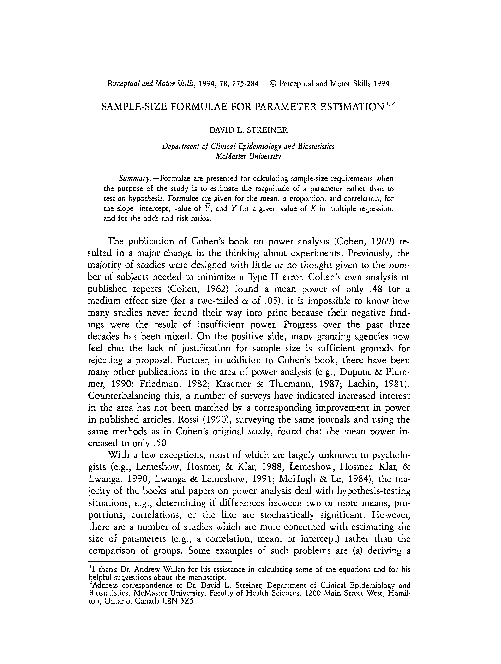 (PDF) Sample-Size Formulae for Parameter Estimation