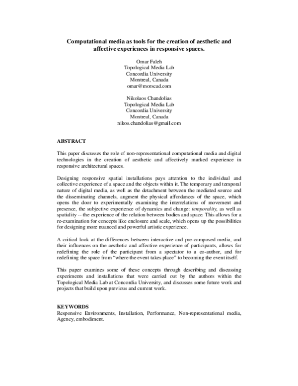 (PDF) Computational media as tools for the creation of aesthetic and ...