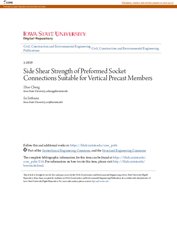 (PDF) Side Shear Strength of Preformed Socket Connections Suitable for ...