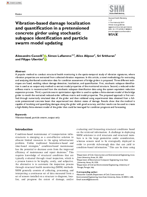 (PDF) Vibration-based damage localization and quantification in a ...