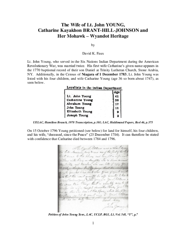 (PDF) The Wife of Lt. John YOUNG, Catharine Kayakhon BRANT-HILL-JOHNSON ...
