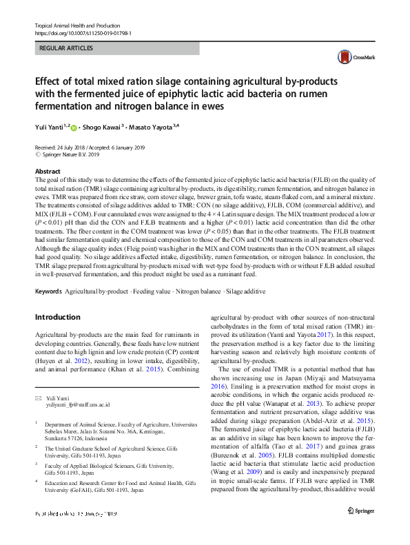 (PDF) Effect of total mixed ration silage containing agricultural by ...