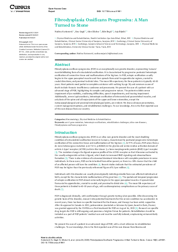(PDF) Fibrodysplasia Ossificans Progressiva: A Man Turned to Stone