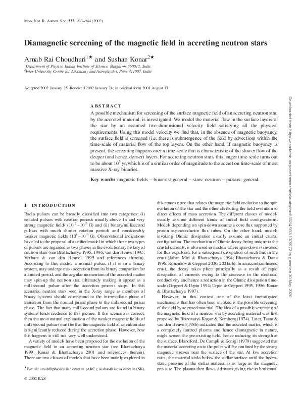 (PDF) Diamagnetic screening of the magnetic field in accreting neutron ...