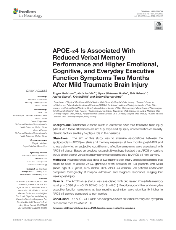 (PDF) APOE-ε4 Is Associated With Reduced Verbal Memory Performance and ...