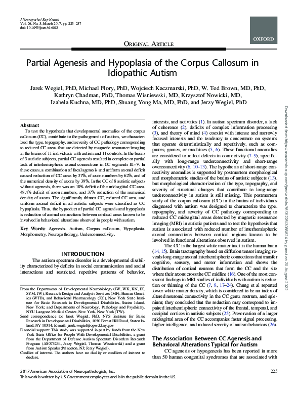 (PDF) Partial Agenesis and Hypoplasia of the Corpus Callosum in ...