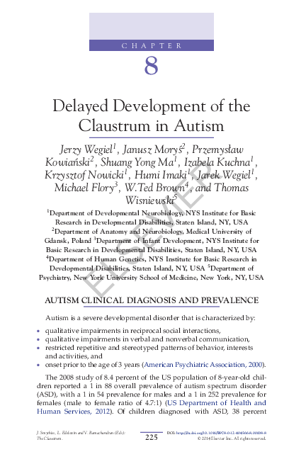 (PDF) Delayed Development of the Claustrum in Autism