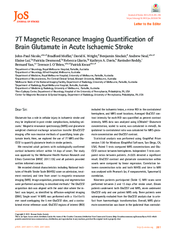 (PDF) 7T Magnetic Resonance Imaging Quantification of Brain Glutamate ...
