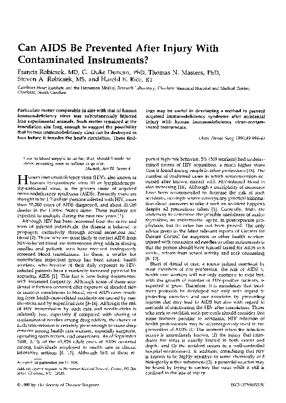 (PDF) Can AIDS be prevented after injury with contaminated instruments?