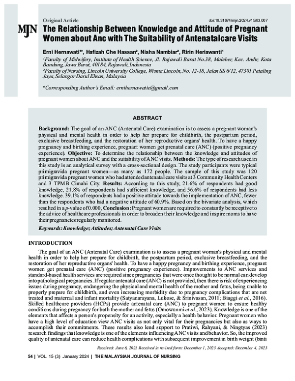 (PDF) The Relationship Between Knowledge and Attitude of Pregnant Women ...