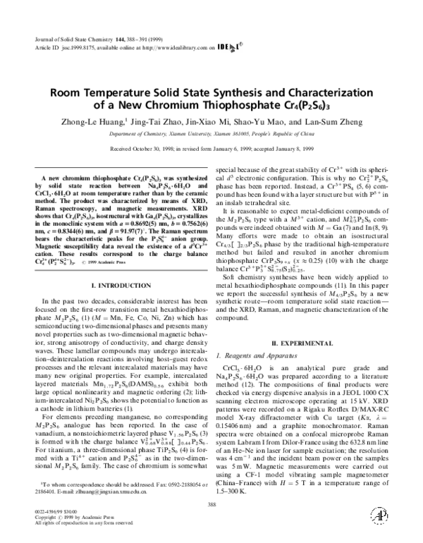 (PDF) Room Temperature Solid State Synthesis and Characterization of a ...