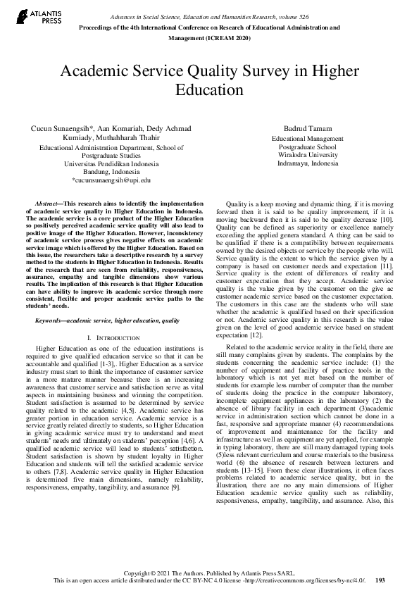 (PDF) Academic Service Quality Survey in Higher Education