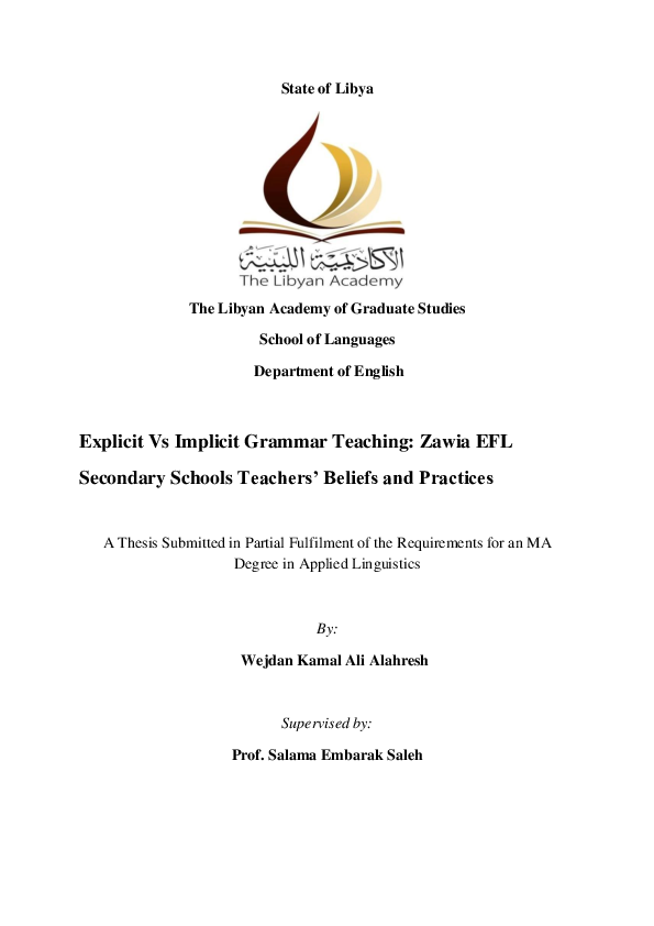 (PDF) Explicit Vs Implicit Grammar Teaching: Zawia EFL Secondary ...
